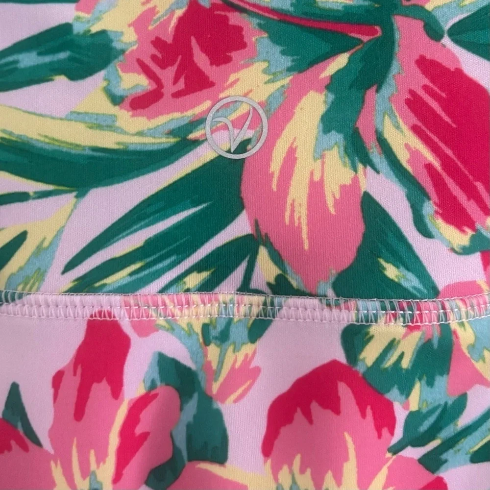 VOGO Athletica Tropical Floral Skort Pink Active Skirt w/ Built-In Shorts Size L